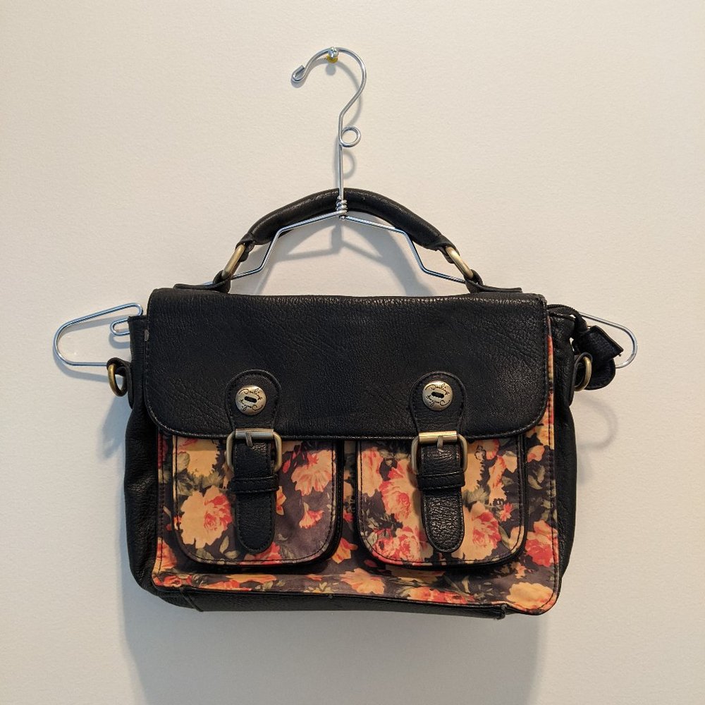 Darling black and floral mini satchel school bag with top handle